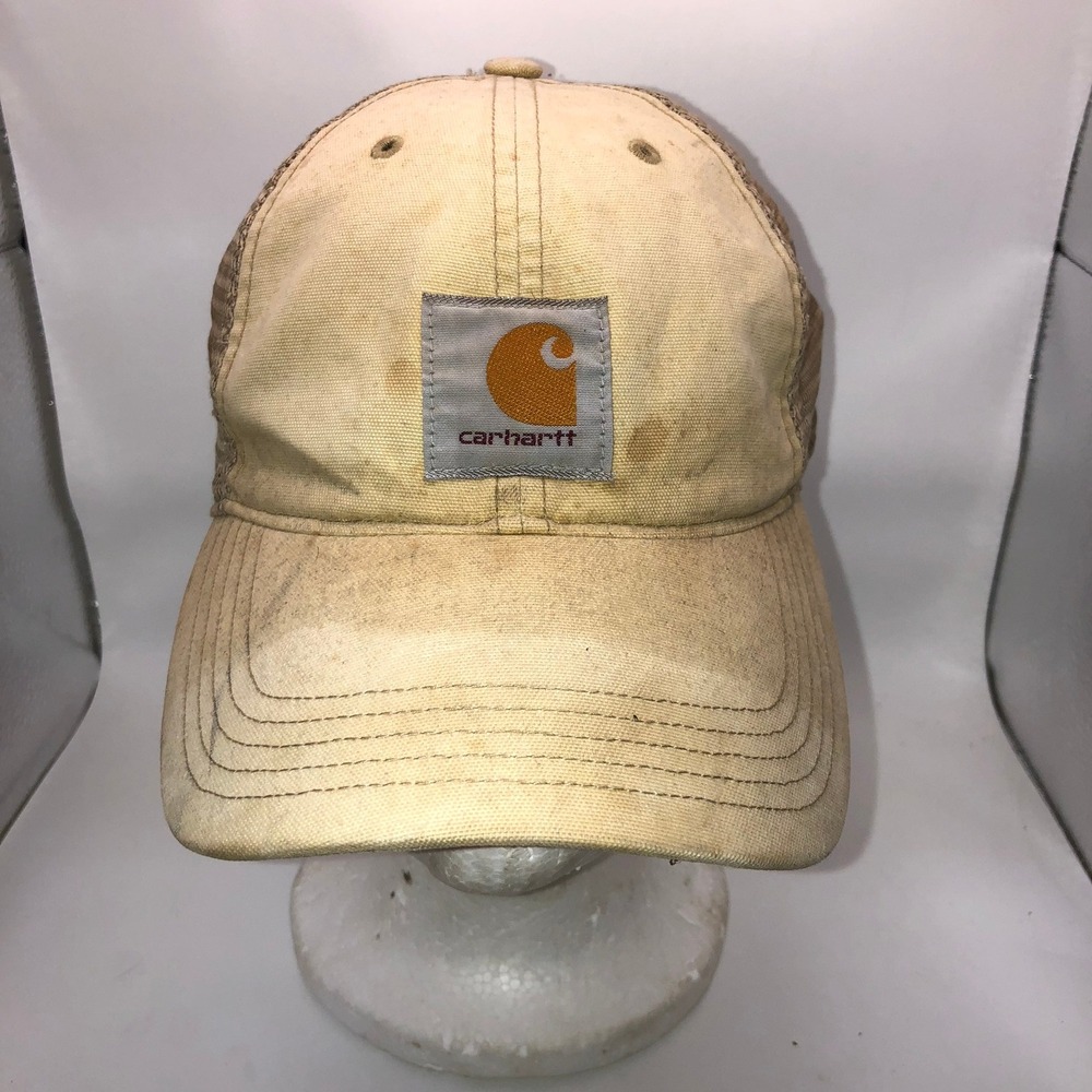 Carhartt Tan Canvas Mesh Snapback Trucker Hat Vintage Workwear Cap 100141